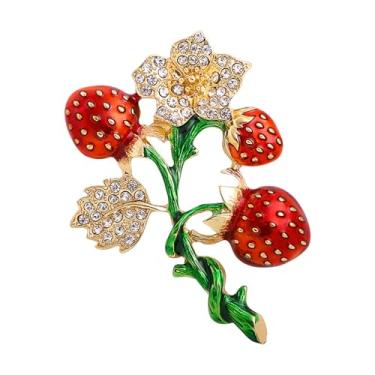 Imagem de Dreuyet Broche de morango para mulheres strass vermelho broche de morango bonito esmalte fruta lapela pinos delicados elegantes Natal casamento aniversário feriado decoração joias, Middle, Strass