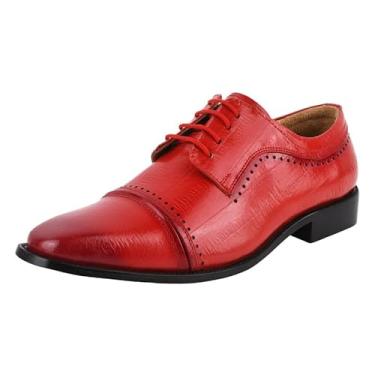 Imagem de LIBERTYZENO Sapato social masculino Oxford com cadarço de couro legítimo com estampa animal, Vermelho, 45