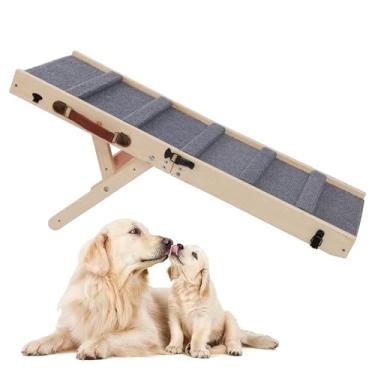 Imagem de Rockever Rampa Para Cães, Dobrável De Madeira Antiderrapante Sofá Cães Pequenos E Médios Idosos, Ajustável 11" A 14", Animais Estimação 3 Níveis Sofá, Cama, Carro