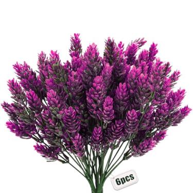 Imagem de RECUTMS Vegetação ao ar livre, 6 pacotes de flores artificiais para atividades ao ar livre, ramos falsos, vegetação, caules, arbustos falsos, arbustos de buxo, para varandas, jardins, festas