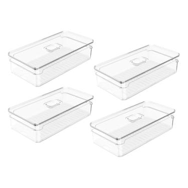 Imagem de Combo 4 Organizadores De Geladeira Clear Fresh 30x15x7cm com Tampa - BPA Free e Super Transparência