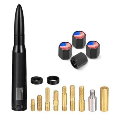 Imagem de Antenas de carro caminhão SZSAUTO com tampas de válvula de pneu, bandeira americana, 5,5 polegadas, substituição de antena de carro curta compatível com picapes de carros, caminhões