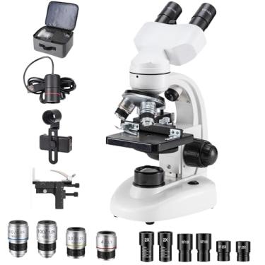 Imagem de Microscópio eletrônico composto, microscópio binocular, ampliação de 40X-5000X, equipado com oculares WF10x e WF25x, microscópio adulto adequado para laboratórios, escolas, educação domiciliar