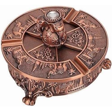 Imagem de Cinzeiro retro com tampa cinzeiros de secretária vintage homens a fumar material metálico para interior ao ar livre escritório da casa ornamentos (Red Copper cor)