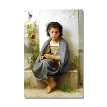 Imagem de NHLDZYH William Adolphe Bouguereau Impressões artísticas - Pintura de retrato - (The Little Knitter) - Pôster temático de mitologia grega - Pôster de decoração de parede vintage. Tela somente 40 x 60
