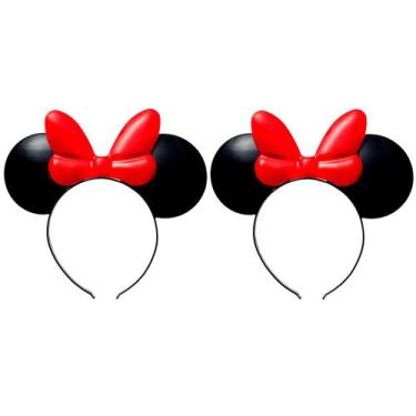 Imagem de Kit com 2 Tiaras Vermelhas com Orelhas e Laço Ursinha Minnie Infantil 