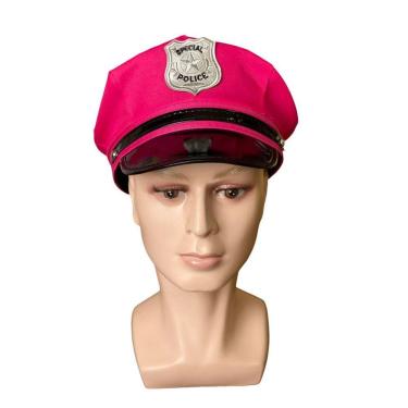 Imagem de Quepe Policial Rosa Adulto Com Emblema Fantasia Carnaval