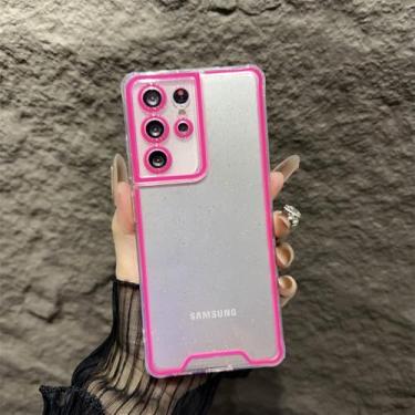 Imagem de Capa de silicone transparente neon luminosa luxuosa para Samsung Galaxy S21 S22 S23 S24 Ultra Plus FE 5G, capa protetora de silicone noctilucente, rosa, para S23