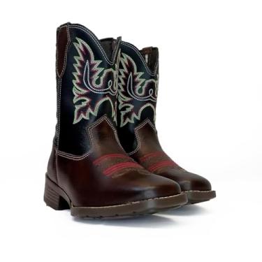 Imagem de Bota Texana Infantil Meninos Juvenil Country Bico Quadrado (Marrom-Preto, BR, Criança de 9 a 12 anos, Numérico, 28)