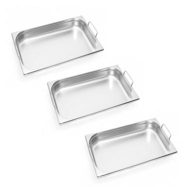 Imagem de Kit 3 Cubas Gastronômica Inox Gn 1/1 65mm Com Alça Prateada