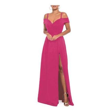 Imagem de Vestido Feminino Longo Para Madrinha De Casamento Com Fenda - Casual D