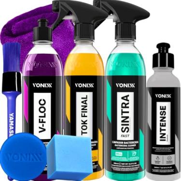 Imagem de Kit Lavagem Automotiva Completa Vonixx Cera Carnauba Tok Final V-Floc Revitalizador de Plasticos intense240ml Sintra fast