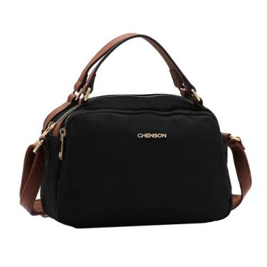 Imagem de Bolsa Feminina Chenson Microfibra Média Alças Mão e Transversal, Preto