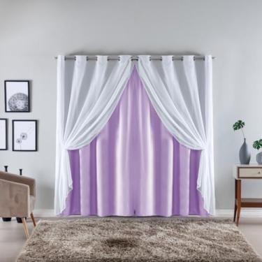 Imagem de Cortina com Voil Sala ou Quarto Fina 3,00m x 2,20m Microfibra 170 Fios Cores Vivas (LILÁS)