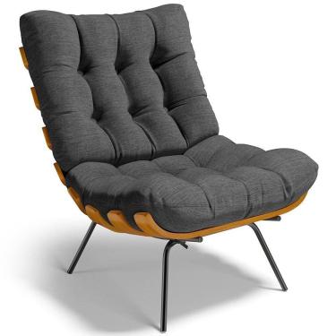 Imagem de Poltrona Decorativa Costela L02 Linho Cinza Escuro - Lyam Decor