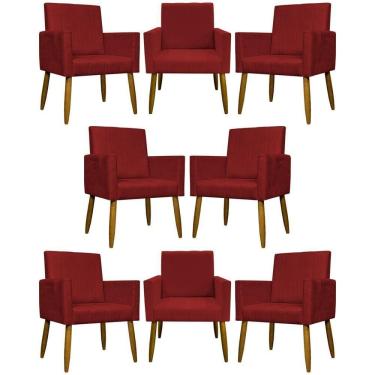 Imagem de Kit 8 Poltronas Decorativas Mari Pé Palito Castanho - Vermelho Suede