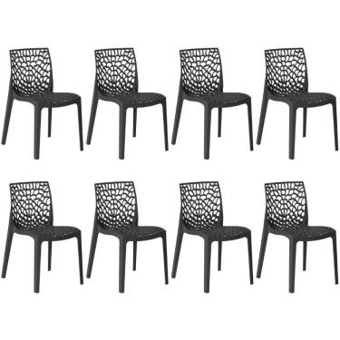Imagem de Kit 8 Cadeiras De Jantar Gruvyer Design Em Polipropileno - Preto