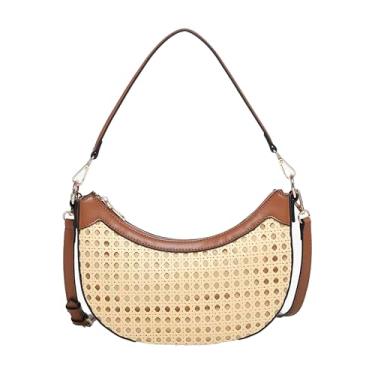 Imagem de JEN & CO. Daisy Bolsa tiracolo feminina texturizada de vime com alça transversal ajustável removível, couro vegano, Natural/marrom, Transversal