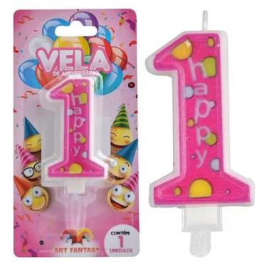 Imagem de Vela Bolo Festa Aniversario Parabéns Parafina Nº 0 Rosa - Art Fantasy