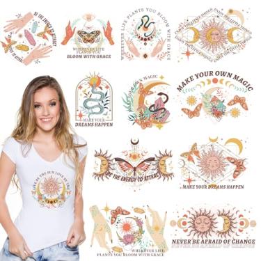 Imagem de Dazoratix Transferência De Remendos Para Passar A Ferro - 12 Peças Boho Sol Lua Dtf Transfers Meninas, Prontas Prensar, Decalques Térmicos, Borboletas, Camisetas Femininas, Roupas, Mochilas, Tecido,