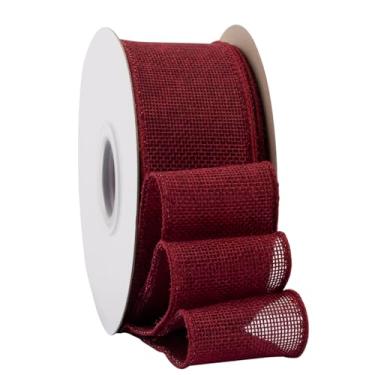 Imagem de Ribbonitlux Fita De Juta Com Arame Cor Vinho, 5 Cm X 20 Jardas, Borda Para Embrulho Presentes, Laço Grande, Guirlanda E Decoração Árvore Natal