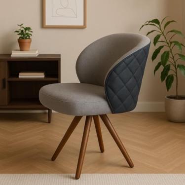 Imagem de Poltrona Giratória com Revestimento em Linho Chumbo com Courino Preto – Dior Exclusiva Linho Chumbo - Castanho