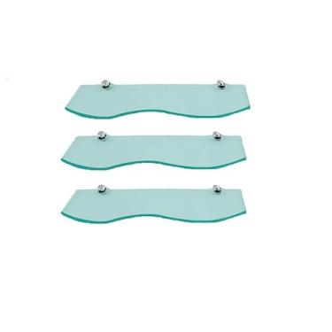 Imagem de Kit 3 Prateleiras de Vidro Ondulada/Modelada 30-60cm - 10mm - Prateleiras Banheiro, Sala de estar, Cozinha, lavanderia, Porta Xampu. Prateleira de Vidro - cores Fumê, Verde e Incolor (Verde, 12x40)