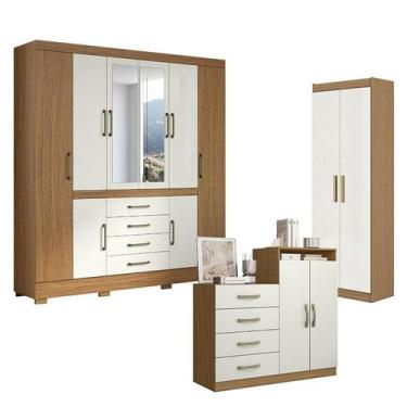 Imagem de Guarda Roupa Casal Nápole 2045149 e Armário Multiuso 2000191 e Cômoda 