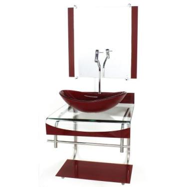 Imagem de Gabinete de vidro 40cm para banheiro curvado duplo inox cuba oval verm