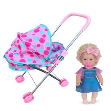 Imagem de Boneca Danadinha Loira Crespo Menina Chupeta Carrinho Berço - DM Toys