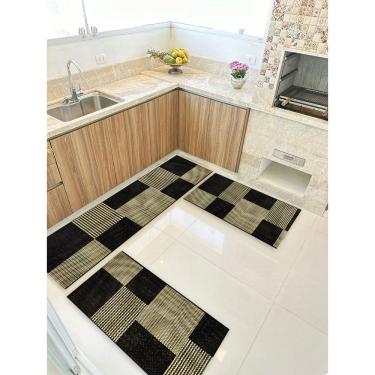 Imagem de Kit 3 Peças PS Jogo Tapete Cozinha Largo 0,66 Antiderrapante