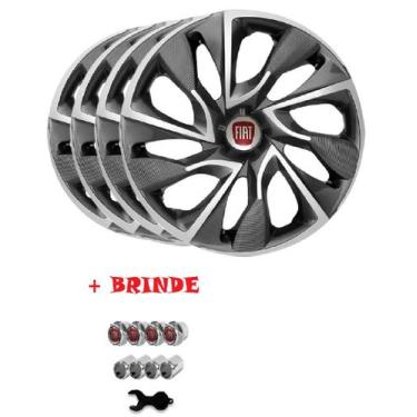 Imagem de Jogo Calota Aro 14 Esportiva Black Silver Fiat Palio Fire 4 peças + Br