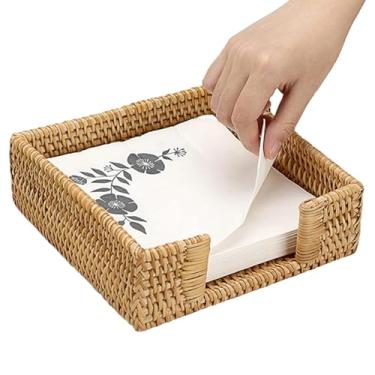Imagem de Cesta de guardanapo, cesta de guardanapo quadrada rústica de vime de 7 x 7 x 5 cm para cozinha