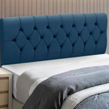 Imagem de Cabeceira Casal Estofada Madeira Madri (Azul)