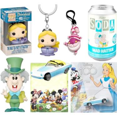 Imagem de Flower Figure Alice in Wonderland Disney Bundled with Mad Tea Party Mini Ride + Peter Pan Rewind VHS + Cheshire Cat + Classic Bitty Pop! Character 4-Items