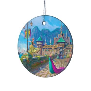 Imagem de Disney – Frozen – Celebration in Arendelle – Thomas Kinkade Studios – Acessório de impressão de vidro suspenso Starfire Prints de 8,9 cm – Oficialmente licenciado colecionável | Bolsa de presente de