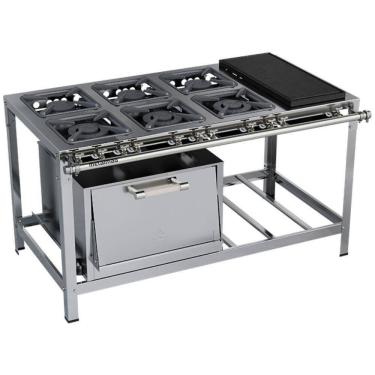 Imagem de Fogão Industrial Stori Premium 6 Bocas 30x30 Forno Com Chapa M23 Aço Inox 430 Metalmaq Fogão Baixa Pressão