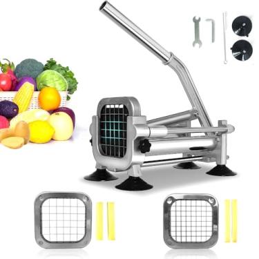 Imagem de Botiliceer Cortador de batata francesa, cortador de batata manual resistente de aço inoxidável, lâminas comerciais de 1/2 3/8 polegada, cortador de batata com escova, chave inglesa e ventosa (cortador