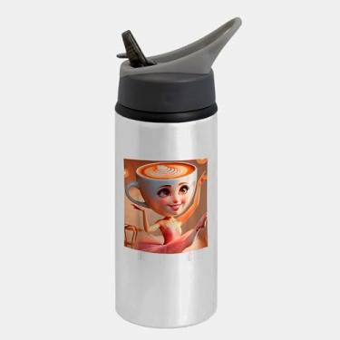 Imagem de Garrafa Squeeze Bico Prateada Premium 600ml - Ballerina Cappuccina Italian Brainrot Meme