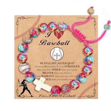 Imagem de DORANA Beisebol/futebol/voleibol/basquete/softbol/futebol presentes esportivos para meninas adolescentes pedras naturais contas cruz pulseiras cristãs religiosas presente de dia de jogo, Adjustable