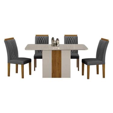 Imagem de Mesa De Jantar Doha 120x80 Off White Decor Off Com 4 Cadeiras Freijó Joli Chumbo - Leifer Móveis