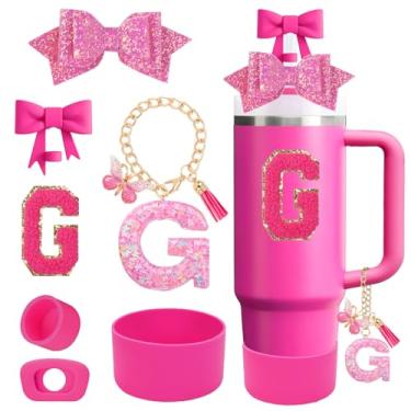 Imagem de QUNNDY Conjunto de acessórios para copo Stanley Cup 850.5 g 1,134.0 g copo com alça, incluindo tampa de cobertura de palha de laço, decoração de arco de palha, bota, tampa à prova de derramamento