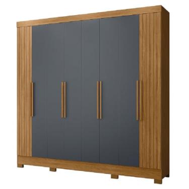 Imagem de Guarda Roupas Casal Ripado 8 Portas 4 Gavetas Madeirado/Cinza Diamante Moval