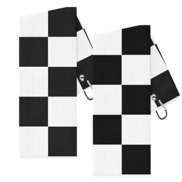 Imagem de Toalhas de mão xadrez pretas e brancas, pacote com 2, padrão xadrez preto e branco, acessórios absorventes para presentes de aposentadoria de golfe para banheiro, cozinha, academia, hotel, spa