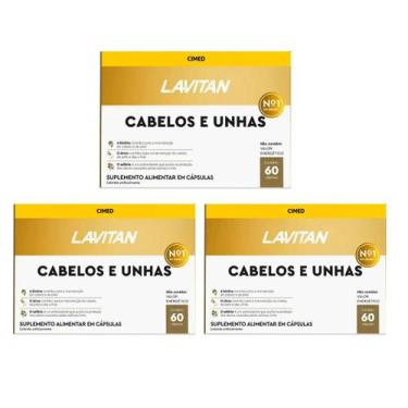 Imagem de Kit com 3 Lavitan Cabelos e Unhas  Multivitamínico com 60 Cápsulas - C