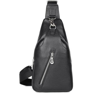 Imagem de Bolsa De Ombro De Peito Mochila Crossbody, Bolsa Sling Moderna Para Homens, Mochila De Peito Anti-roubo De Couro Genuíno, Caça Camping Casual Viagem Caminhada Cros, Black, One Size