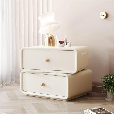 Imagem de Mesa De Cabeceira Inteligente Com Estação De Carregamento Usb, Mesa Lateral Com Gaveta, Mesa De Cabeceira Moderna Em Madeira Maciça, Rotativa Superior, Or, 2.off-white, 40 * 40 * 48