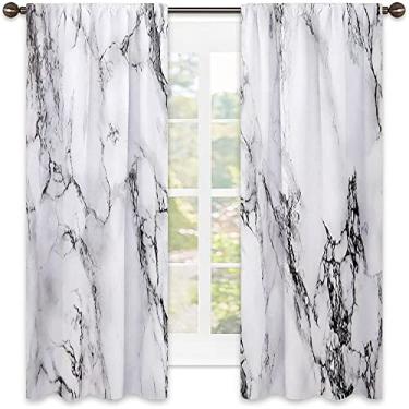 Imagem de Cortinas blecaute de mármore para quarto - Cortinas escurecidas com isolamento térmico para sala de estar, L 132 x C 137 cm