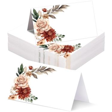 Imagem de Whaline 100 cartões de lugar de outono, 5 x 8,5 cm, retrô, boêmio, floral, barraca, cartões de nome vintage para assento em branco, para decoração de mesa de festa de outono