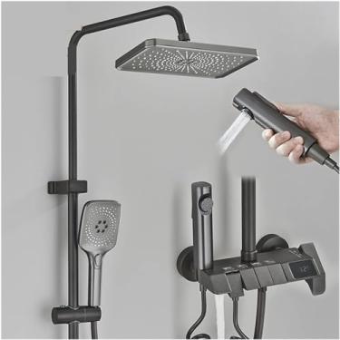 Imagem de Conjunto De Sistema De Chuveiro Banheiro Teclas De Piano Inteligentes Torneira De Chuveiro Digital Lcd 4 Funções Montagem Na Parede Chuva Água Fria Quente Banheiro Chuveiro Em Casca, 1, Black LCD